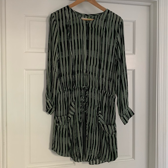 A.L.C. Striped Silk Mini Dress M Green Black - Picture 2 of 13